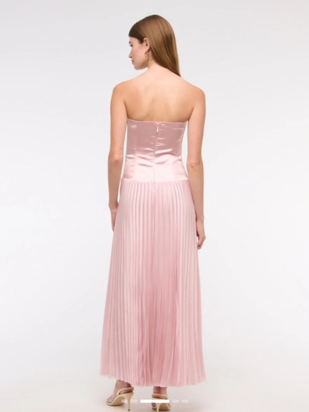 A&F Giselle Drop Waist Satin Accordion Skirt Baby Pink Strapless Maxi Dress, L